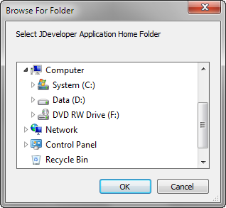 Dialog box to select JDev project.