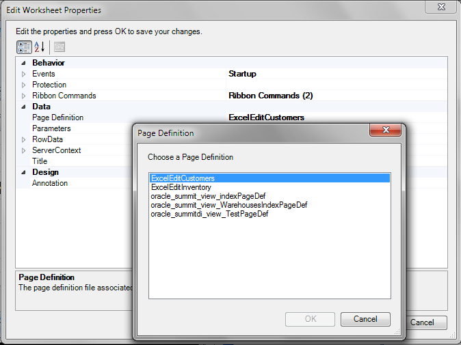 Page Definition dialog