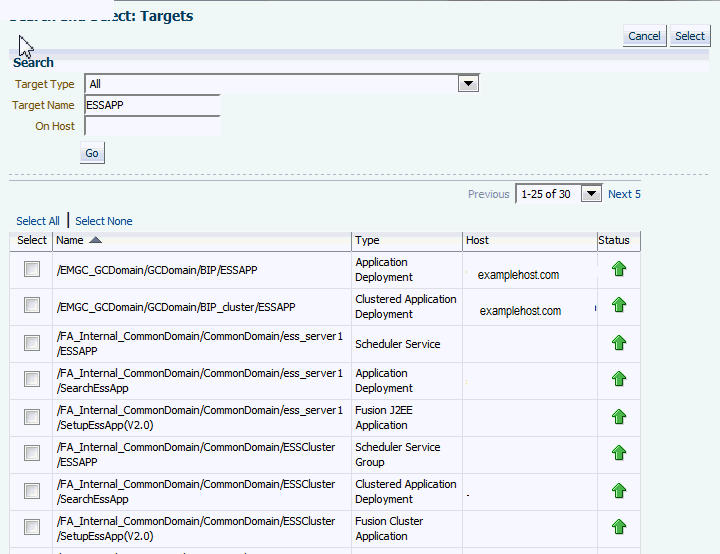 Search Targets page