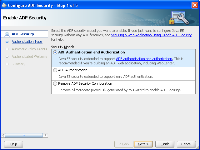 Configure ADF Security - Enable ADF Security page