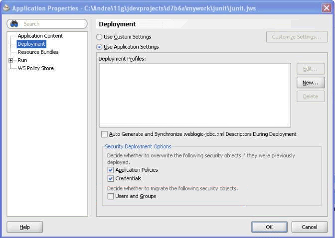 Application Properties dialog - Deployment page