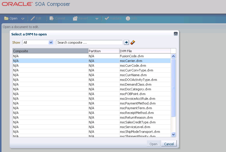 Editing DVMs in Oracle SOA Composer