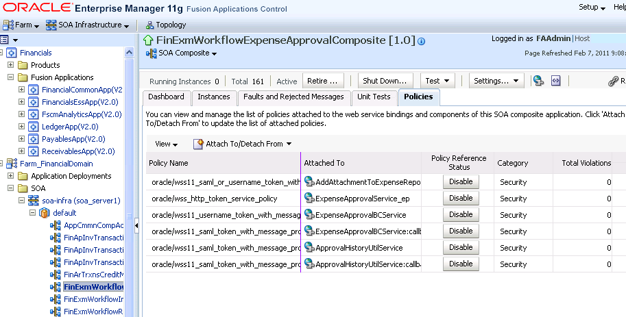 Editing policies in Enterprise Manager