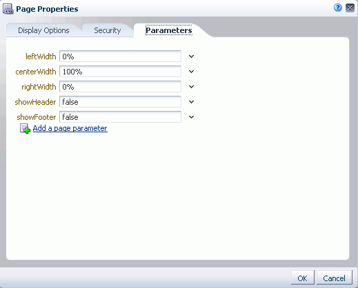 Parameters tab in Page Properties dialog box