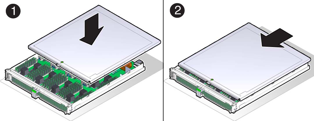 image:Graphic showing how to install the processor module cover.