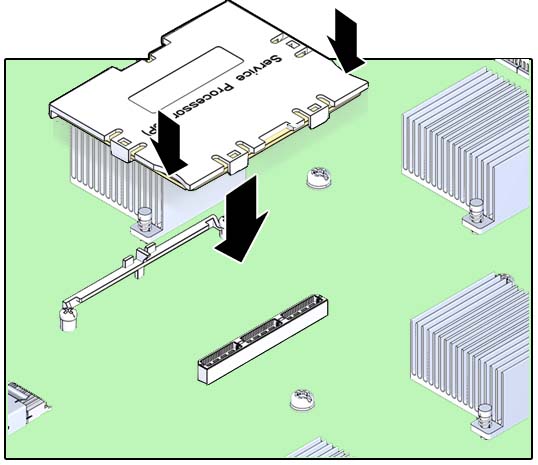 image:Graphic showing how to align the service processor card.