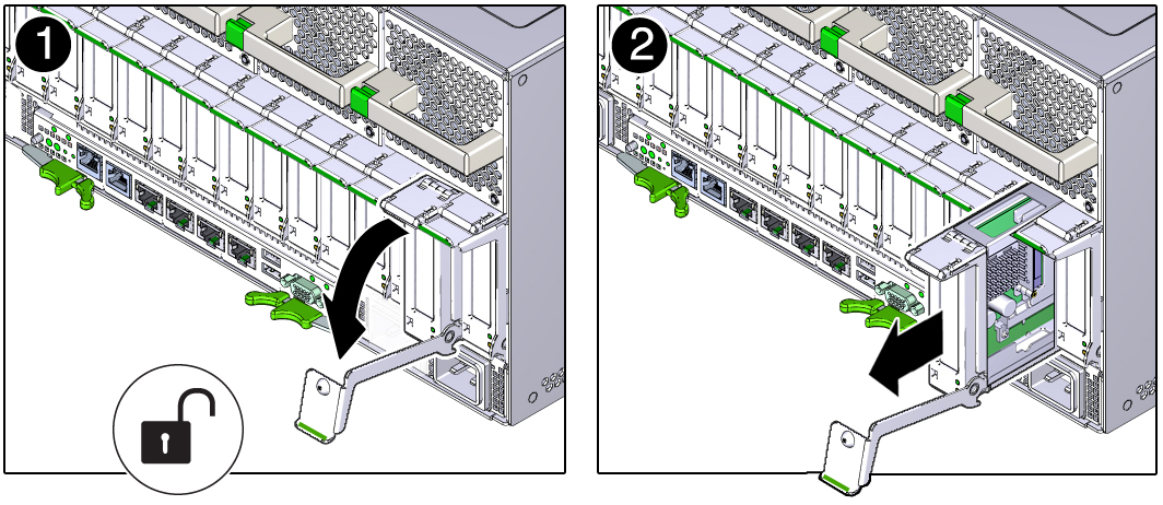 image:Graphic showing how to remove a PCIe card from the server.
