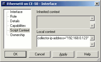 Screenshot of Script Context page of the properties dialog box