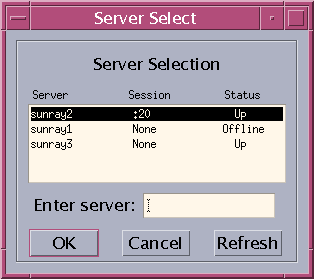 Screenshot showing the Server Selection (utselect) GUI.