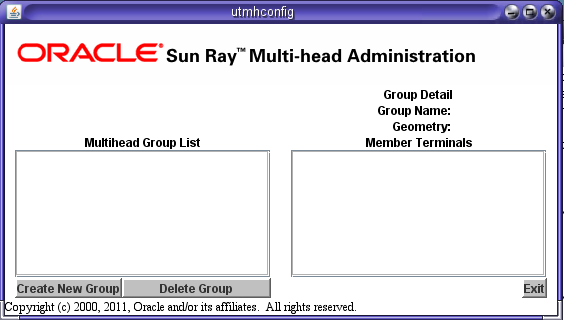 Sun Ray マルチヘッド管理 GUI を示すスクリーンショット。