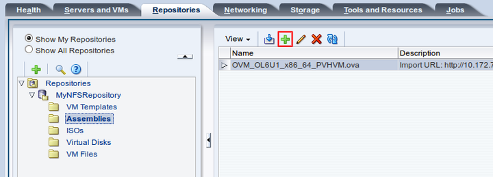 This figure shows the Create VM Template icon in the Repositories tab.