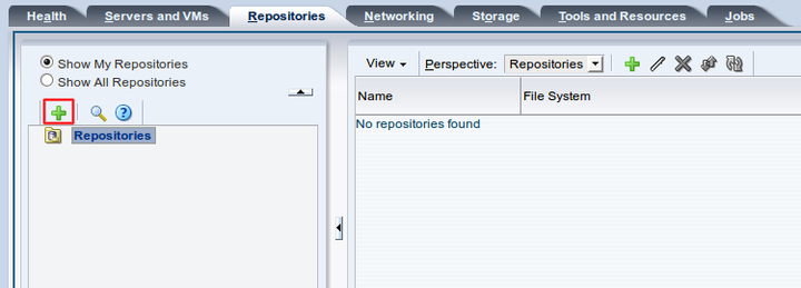 This figure shows the Create New Repository icon in the Repositories tab.