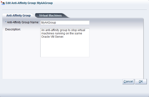 This figure shows the Edit Anti-Affinity Group: group_name dialog box.