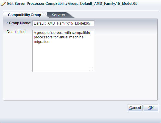 This figure shows the Edit Server Processor Compatibility Group: group_name dialog box.