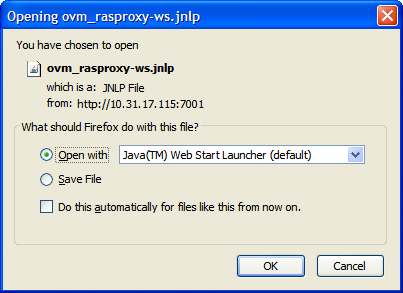 This figure shows the open Java proxy dialog box to connect to the virtual machine.