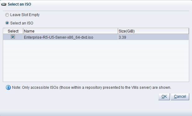This figure shows the Select an ISO dialog box in the Create VM Template wizard.