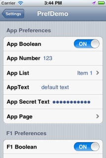 Oracle preferences in iOS Settings.