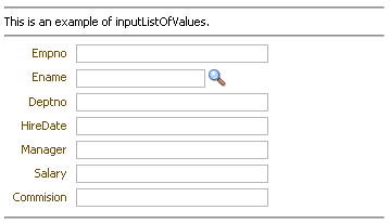 List of Values field displayed in a browser