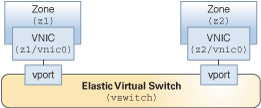 image:Figure that represents the virtual components of an EVS switch configuration.