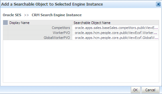 Add a Searchable Object to Selected Engine Instance dialog