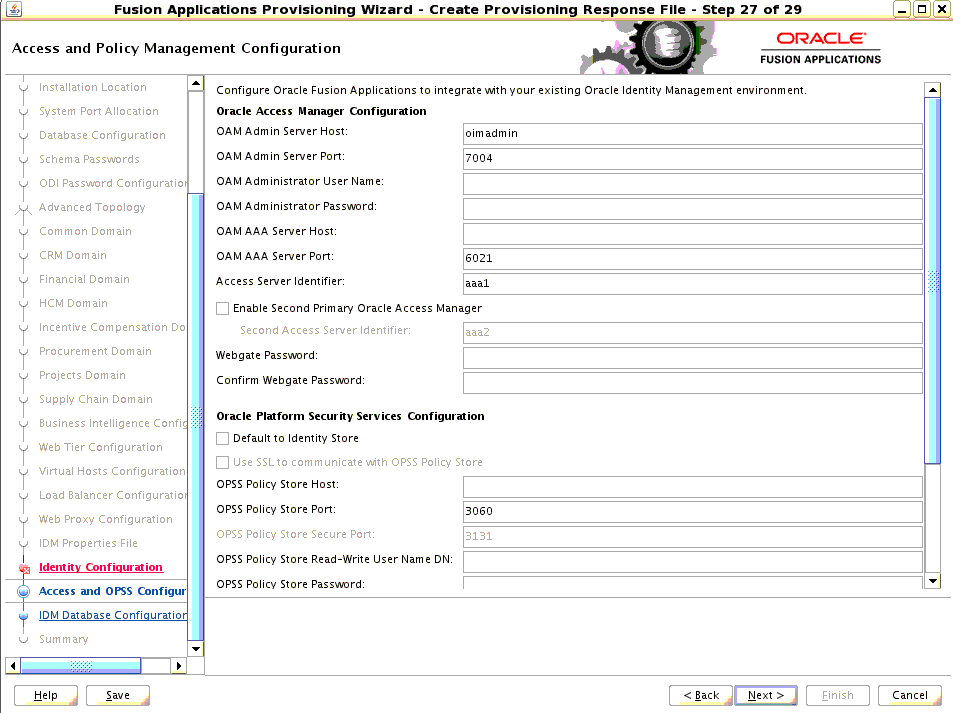 Access and Policy Management Configuration Screen: Described in surrounding text.
