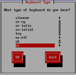 image:Oracle Linux6 select Keyboard type screen.