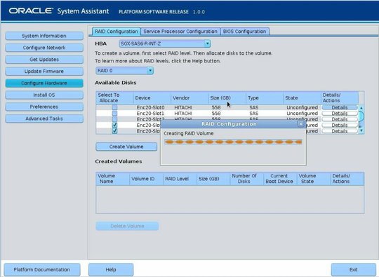 image:Screen showing Creating RAID Volume information box.