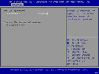 image:This figure shows the TPM Configuration screen in the Advanced Menu.
