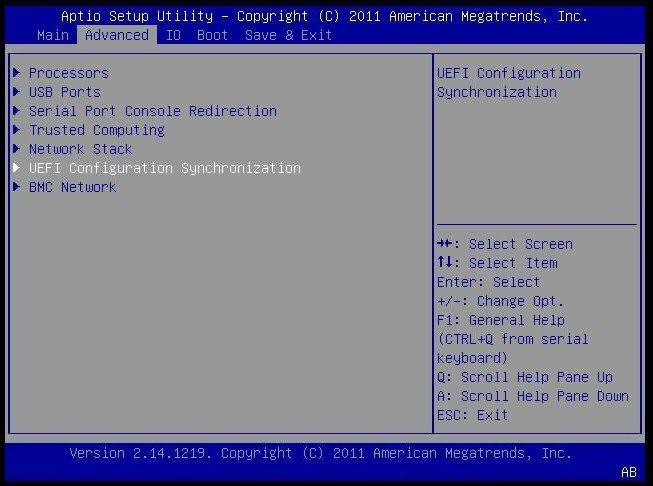 image:Screen capture of the legacy BIOS Advanced tab