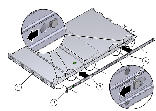 image:Figure of mounting bracket aligned with server chassis locating pins.