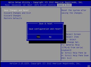 image:This figure shows the settings on the BIOS Save and Exit screen.
