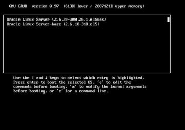image:Oracle Linux Kernel select screen.