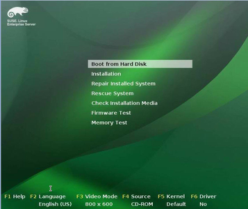 image:Initial SUSE Boot Options Screen