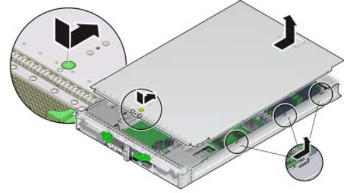 image:An illustration showing how to remove the server module top cover.