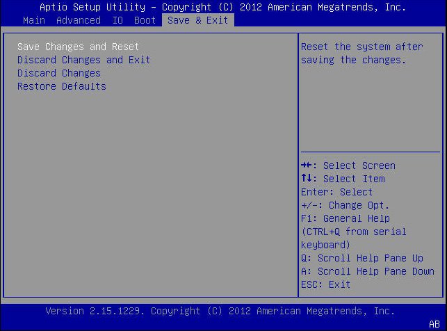 image:A screen capture showing the BIOS Setup Utility Save and Exit menu                     screen.