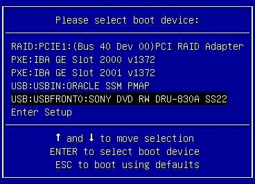 image:A screen capture showing a sample Boot Device Menu.