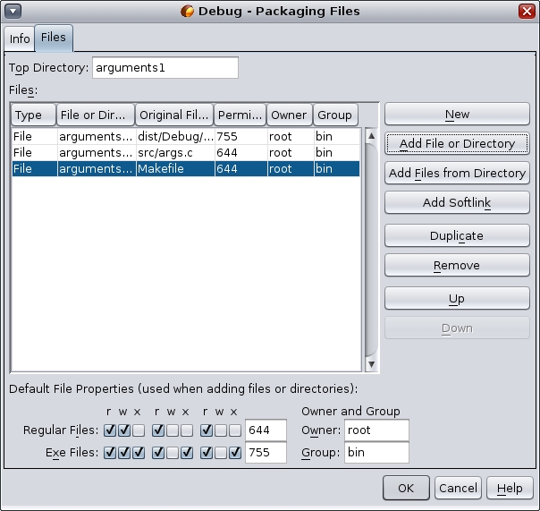 image:Packaging Files dialog box, Files tab