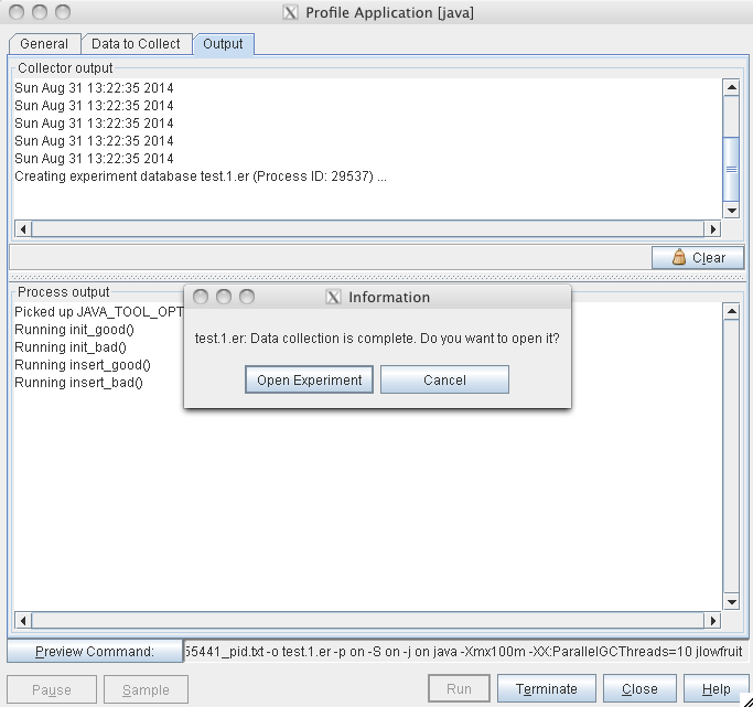 image:Output window of Profile Application dialog box