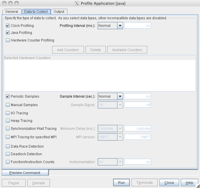 image:Data to Collect window Profile Application dialog box