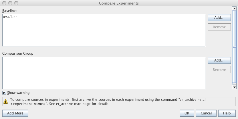 image:Compare Experiments dialog box.