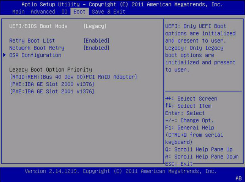 image:En esta figura, se muestra la pantalla Boot (Inicio) del BIOS para activar Oracle System Assistant.