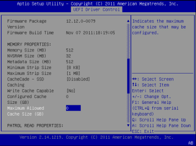 image:이 그림은 BIOS LSI MegaRAID Configuration Utility Controller Management 화면을 나타냅니다.