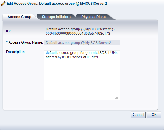 この図は、「Edit Access Group」ダイアログ・ボックスの「Access Group」タブを示しています。