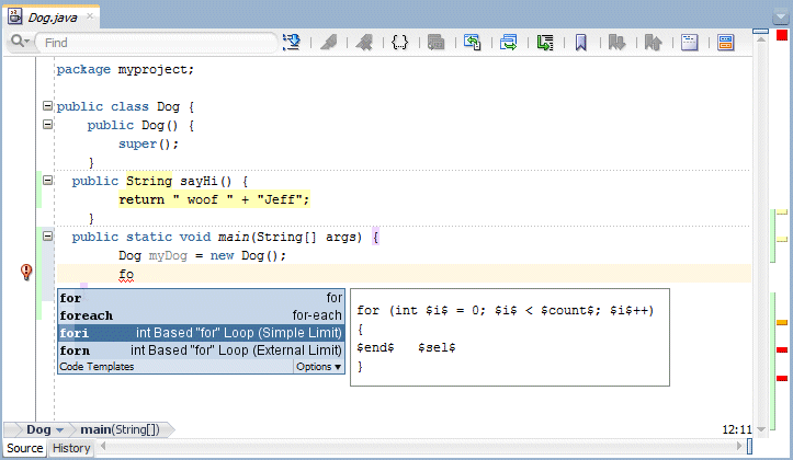Source editor with the fori intBased 