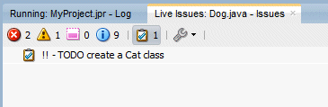 New tab displays in Log window showing list of tasks (just this one at present).