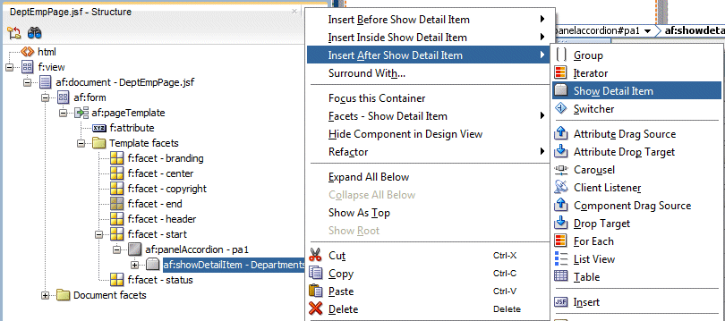 Context menu for showDetailItem, with  additional Show Detail Item selected.