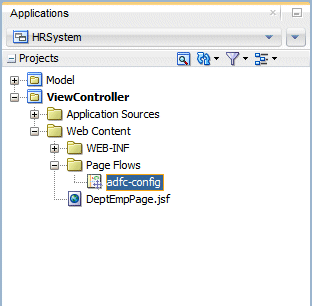 App navigator with adfc-config selected.