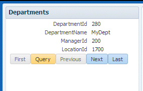 Run time view of Departments page with cursor over the Query button.