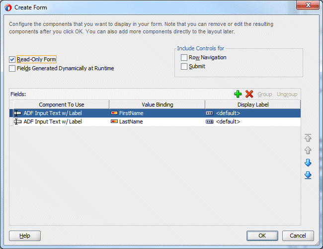 Edit Form Fields dialog with cursor over OK button to accept the default values.