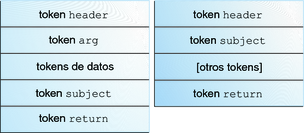 image:El gráfico muestra dos estructuras de registros de auditoría típicas. El registro de núcleo contiene tokens de datos antes del token 